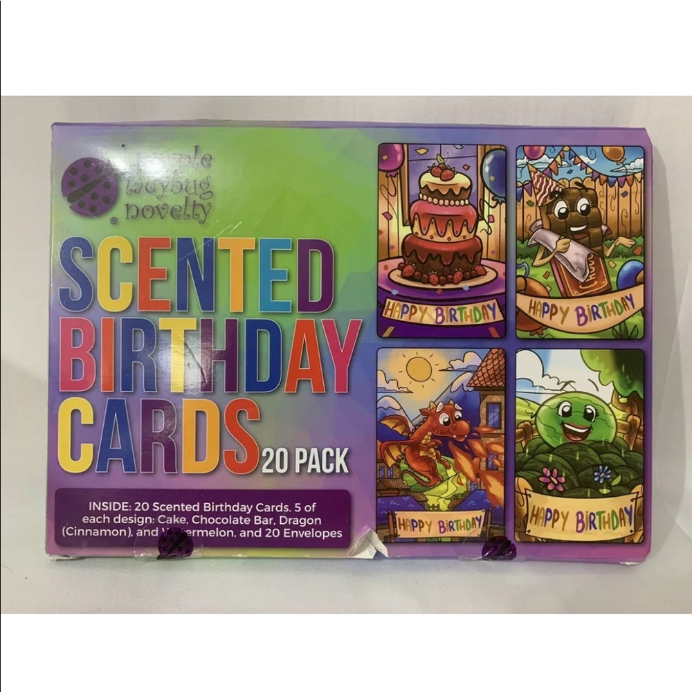 PURPLE LADYBUG SCENTED BIRTHDAY CARDS 20 PACK